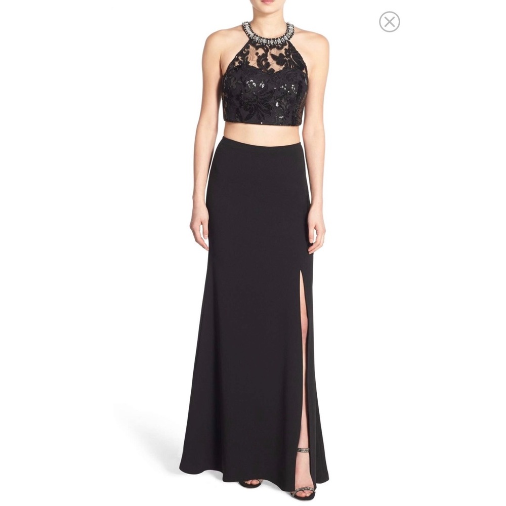 Sequin Hearts Black Two Piece Prom Dress